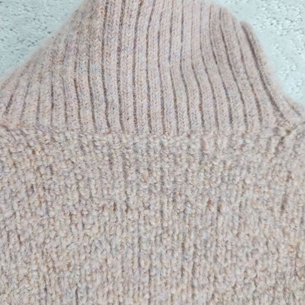 Eve Gravel Sweater Womens L Turtleneck Baby Alpaca Wool Cropped Pink Ribbed Hem - Picture 7 of 9